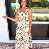 Ruched Polka Dot Midi Dress-500 Midi-ENTRO-July & June Women's Fashion Boutique Located in San Antonio, Texas