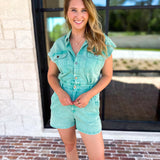 Casual Cool Utility Romper - Sea Green-510 Mini-FATE-July & June Women's Fashion Boutique Located in San Antonio, Texas