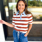 THML- Espresso & Sky Striped Knit Top-230 Sweaters/Cardis-THML-July & June Women's Fashion Boutique Located in San Antonio, Texas