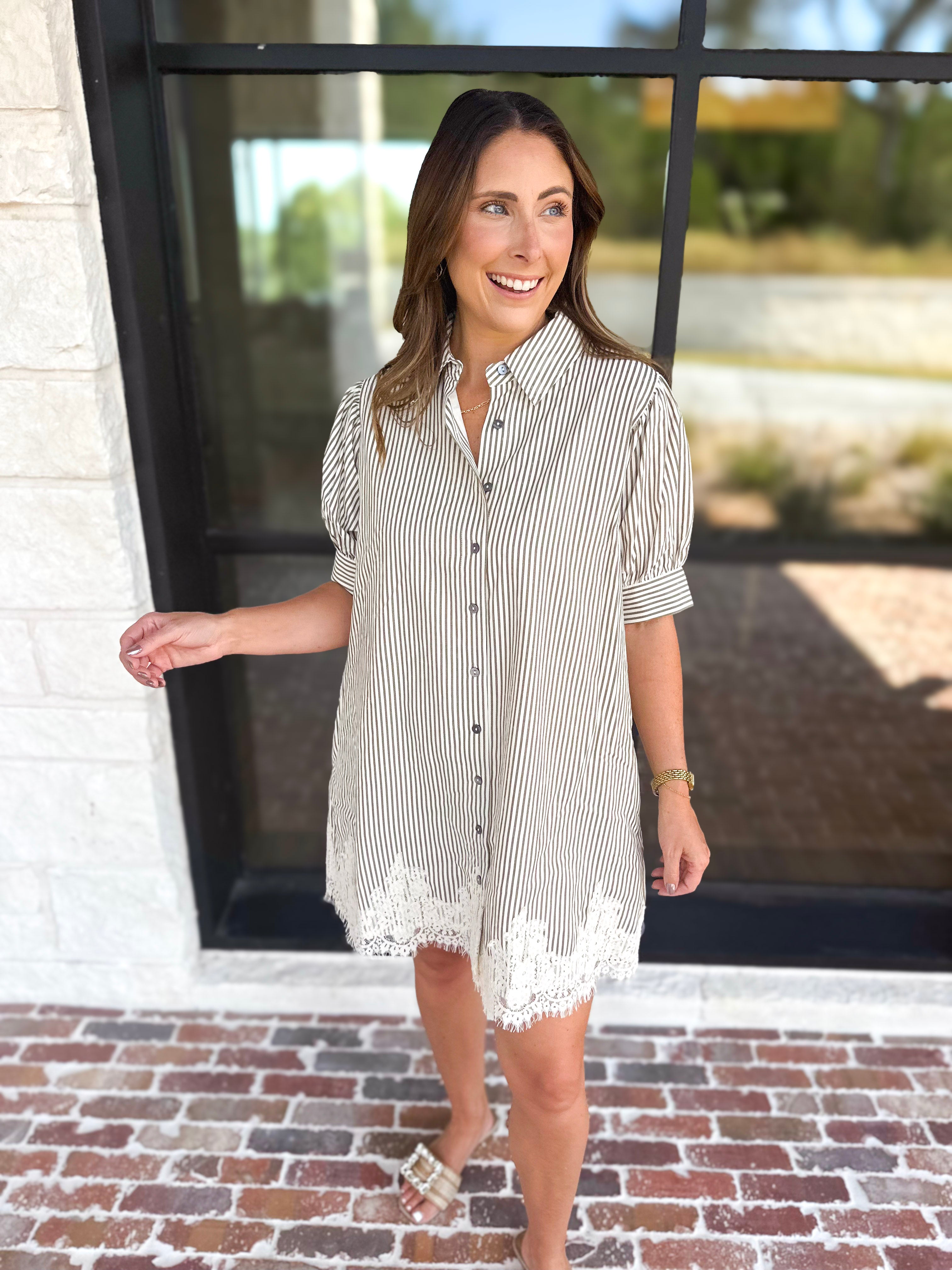 Olive & Ivory Striped Lace Mini Dress-510 Mini-ENTRO-July & June Women's Fashion Boutique Located in San Antonio, Texas