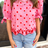 Polka Dot Chic Blouse - Red & Pink-200 Fashion Blouses-ENTRO-July & June Women's Fashion Boutique Located in San Antonio, Texas