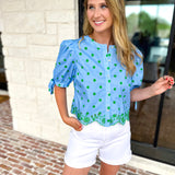 Polka Dot Chic Blouse - Green & Blue-200 Fashion Blouses-ENTRO-July & June Women's Fashion Boutique Located in San Antonio, Texas
