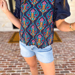 Spring Celebration Blouse - Navy-200 Fashion Blouses-JODIFL-July & June Women's Fashion Boutique Located in San Antonio, Texas