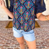 Spring Celebration Blouse - Navy-200 Fashion Blouses-JODIFL-July & June Women's Fashion Boutique Located in San Antonio, Texas