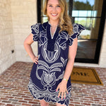 Bloom Embroidered Mini Dress - Navy-510 Mini-ENTRO-July & June Women's Fashion Boutique Located in San Antonio, Texas
