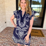 Bloom Embroidered Mini Dress - Navy-510 Mini-ENTRO-July & June Women's Fashion Boutique Located in San Antonio, Texas