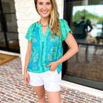 Current Air - Blue Tide Floral Blouse-200 Fashion Blouses-CURRENT AIR CLOTHING-July & June Women's Fashion Boutique Located in San Antonio, Texas