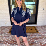 The Coastal Embroidered Mini Dress - Navy-510 Mini-JODIFL-July & June Women's Fashion Boutique Located in San Antonio, Texas