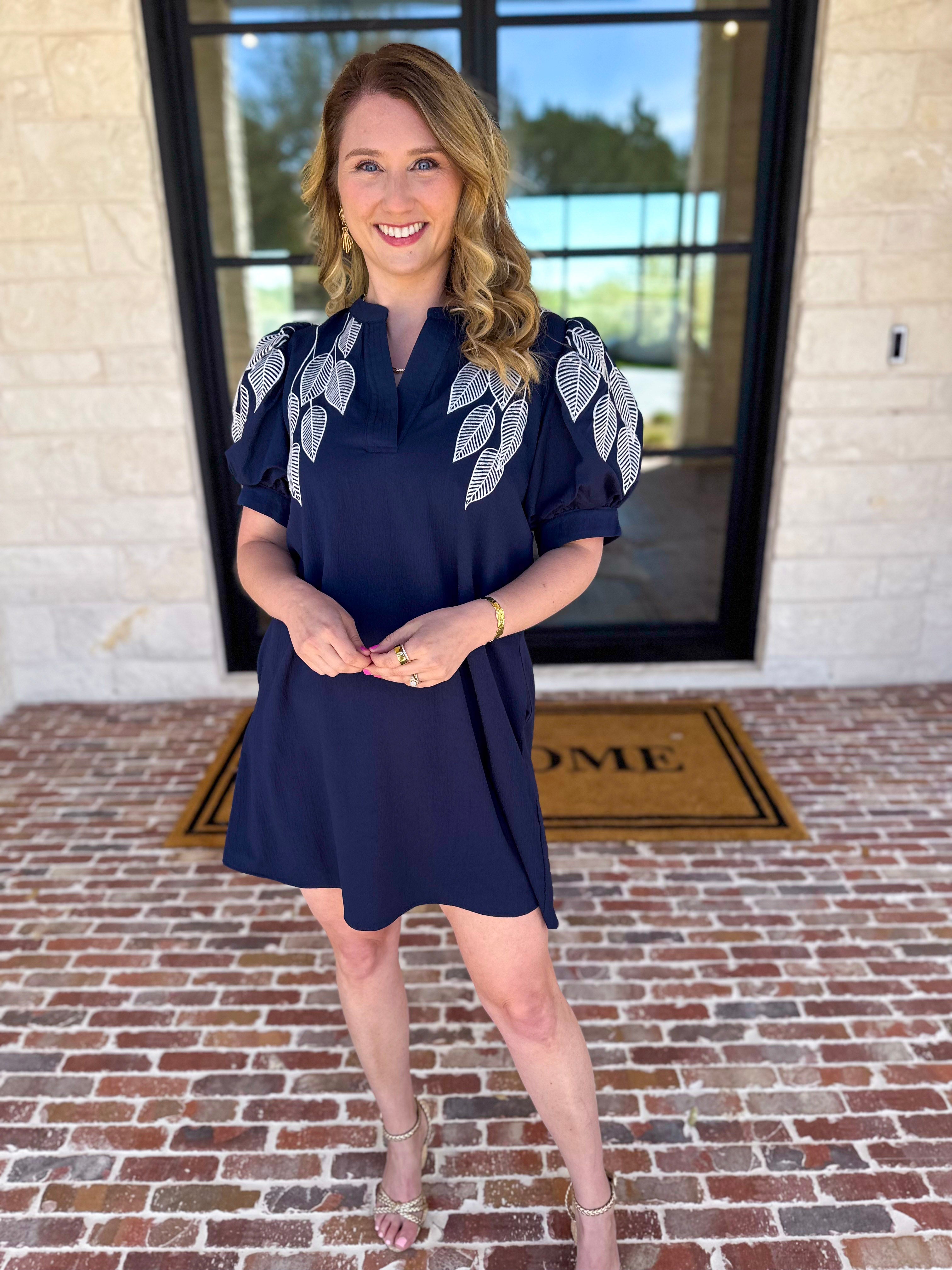 The Coastal Embroidered Mini Dress - Navy-510 Mini-JODIFL-July & June Women's Fashion Boutique Located in San Antonio, Texas