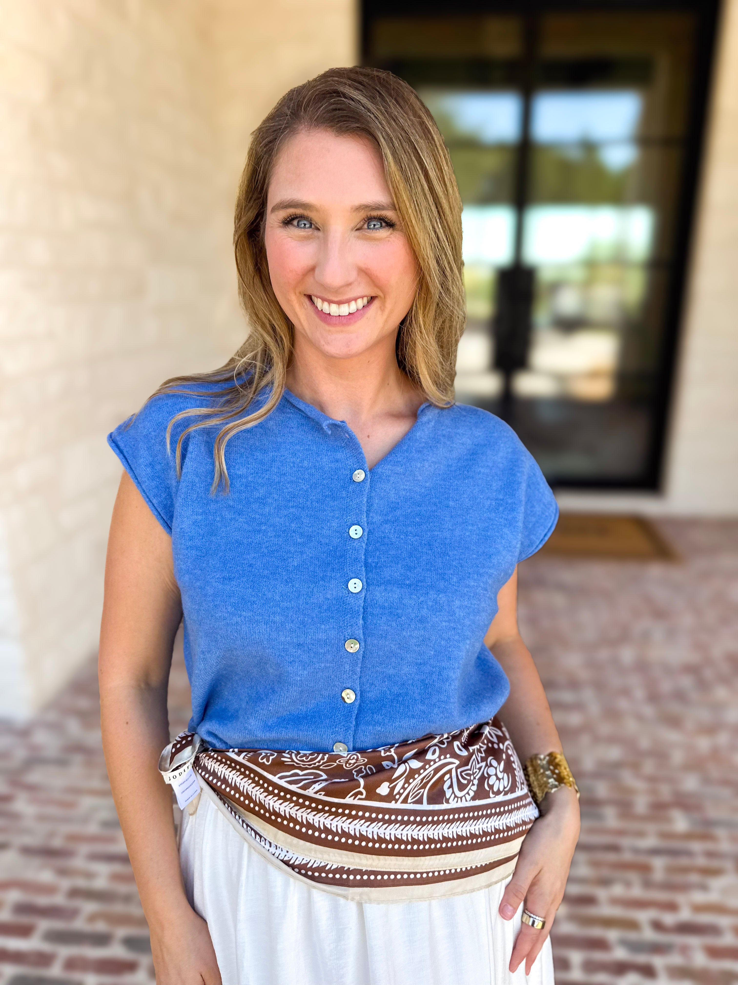 Short Sleeve Everyday Cardigan - Ocean Blue-230 Sweaters/Cardis-DOUBLE ZERO-July & June Women's Fashion Boutique Located in San Antonio, Texas