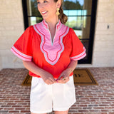 THML - Sunburst & Pink Blouse-200 Fashion Blouses-THML-July & June Women's Fashion Boutique Located in San Antonio, Texas