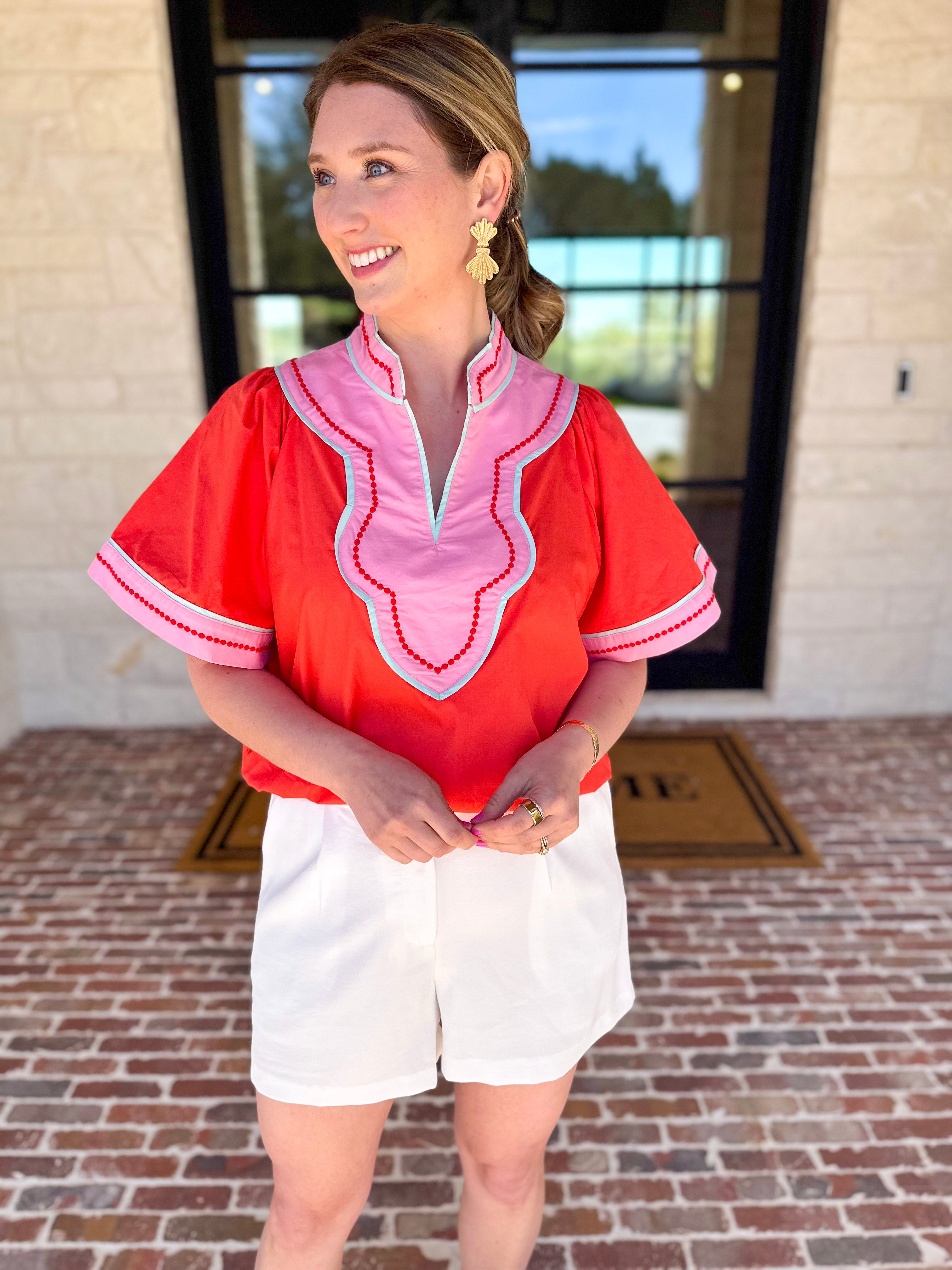 THML - Sunburst & Pink Blouse-200 Fashion Blouses-THML-July & June Women's Fashion Boutique Located in San Antonio, Texas