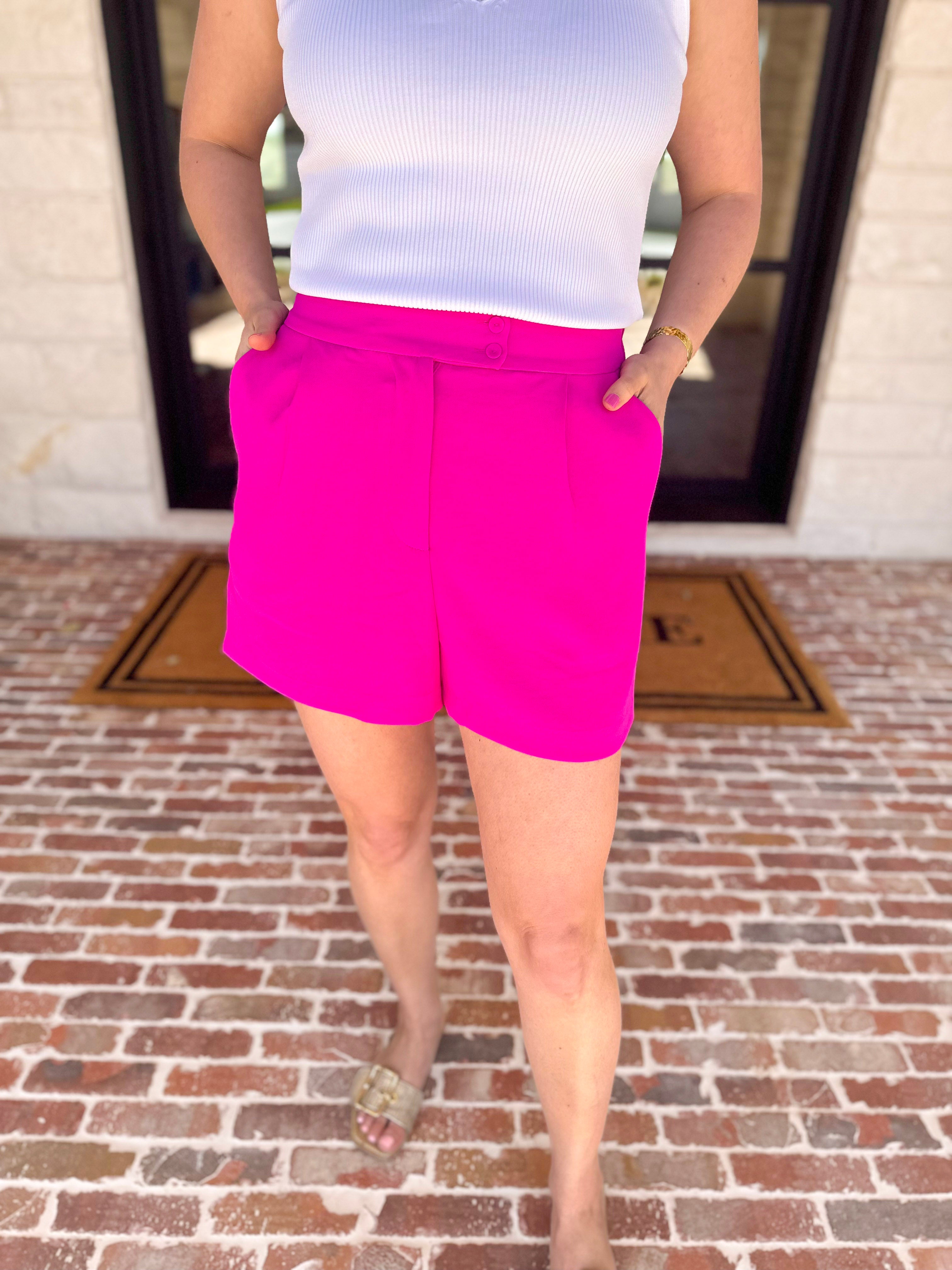 The It Girl Trouser Shorts - Hot Pink-410 Shorts/Skirts-SKIES ARE BLUE-July & June Women's Fashion Boutique Located in San Antonio, Texas