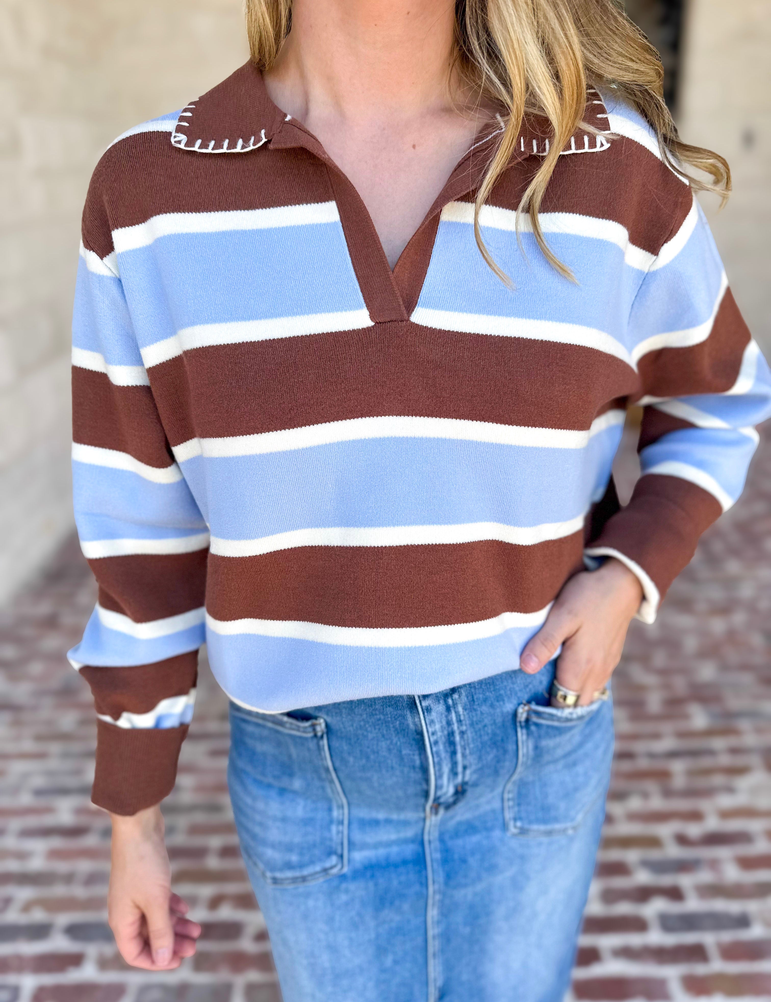 The Stevie Striped Cozy Sweater-230 Sweaters/Cardis-SKIES ARE BLUE-July & June Women's Fashion Boutique Located in San Antonio, Texas