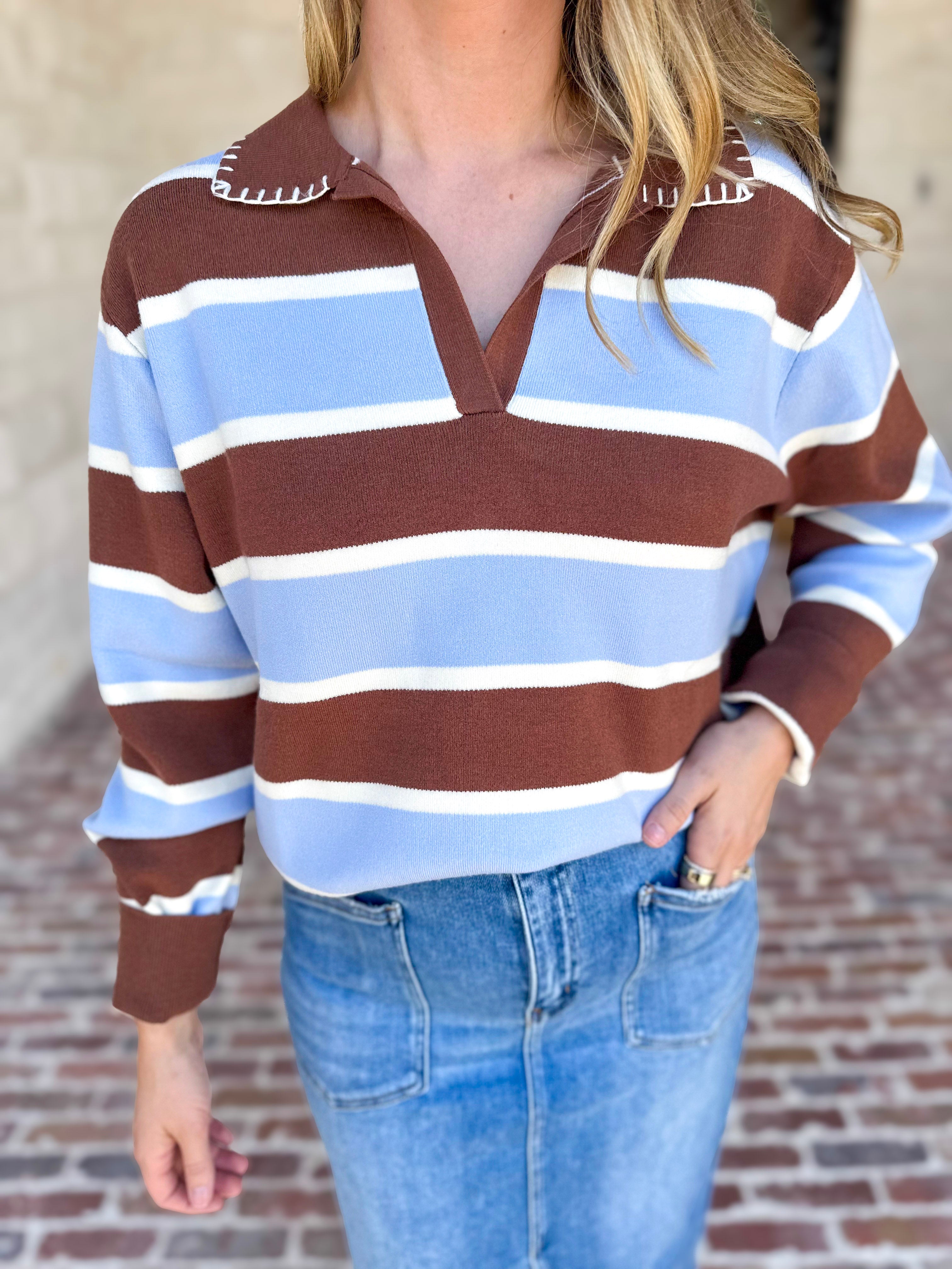 The Stevie Striped Cozy Sweater-230 Sweaters/Cardis-SKIES ARE BLUE-July & June Women's Fashion Boutique Located in San Antonio, Texas