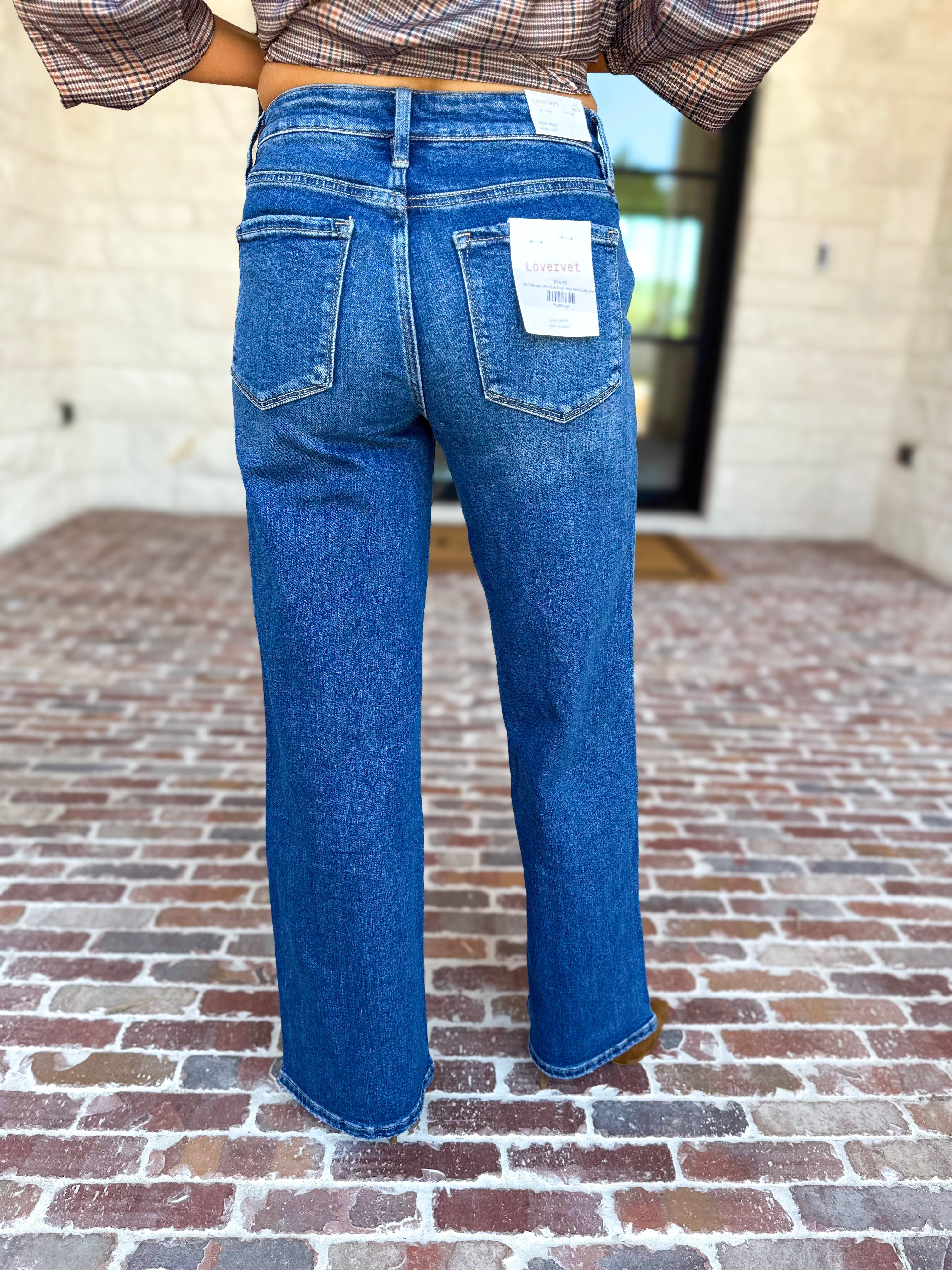 Vervet - Pin Tick High Rise Wide Leg Jeans-420 Denim-VEVERT BY FLYING MONKEY-July & June Women's Fashion Boutique Located in San Antonio, Texas