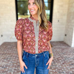 Rosewood Puff Sleeve Blouse-200 Fashion Blouses-ENTRO-July & June Women's Fashion Boutique Located in San Antonio, Texas