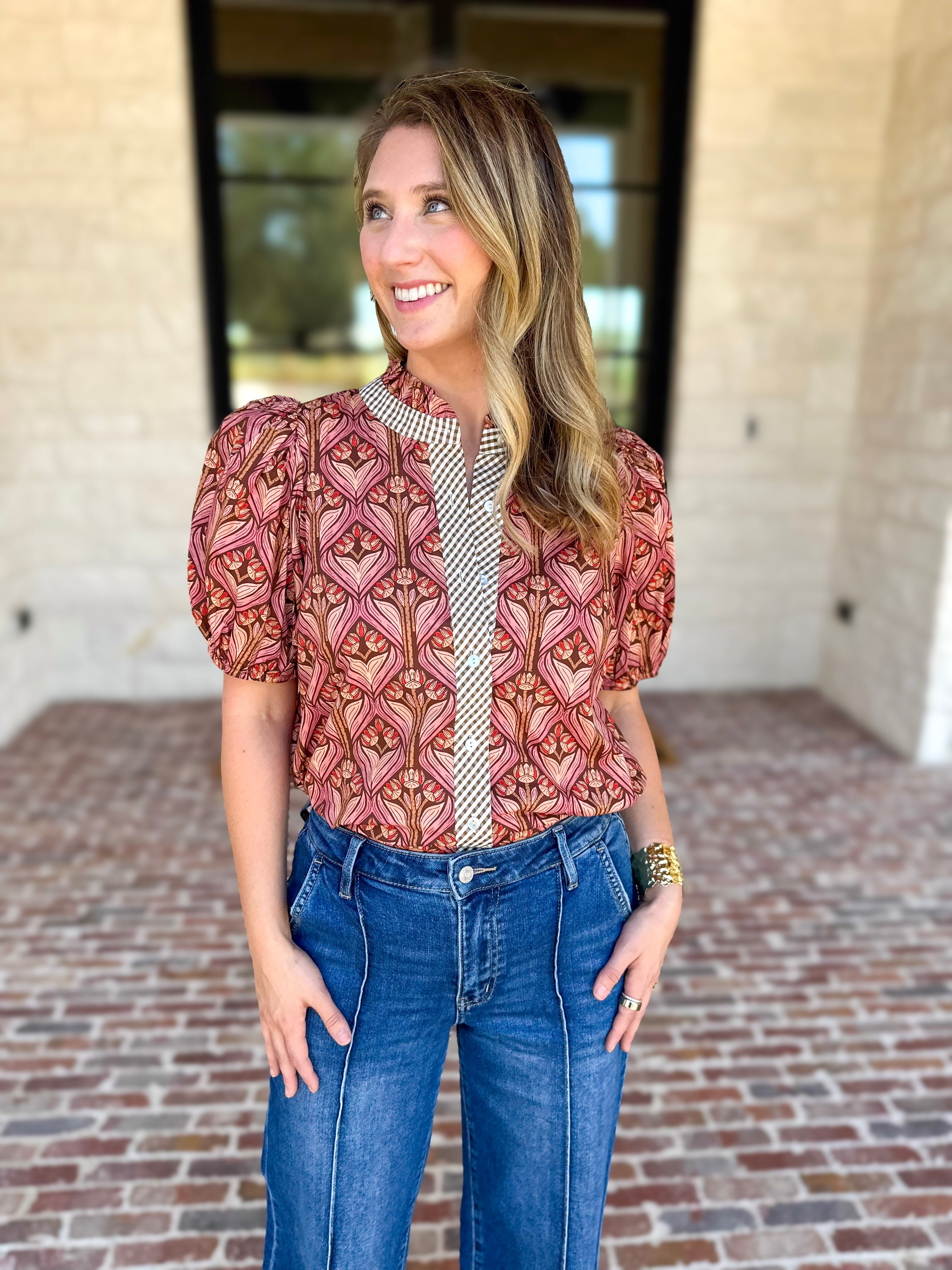 Rosewood Puff Sleeve Blouse-200 Fashion Blouses-ENTRO-July & June Women's Fashion Boutique Located in San Antonio, Texas