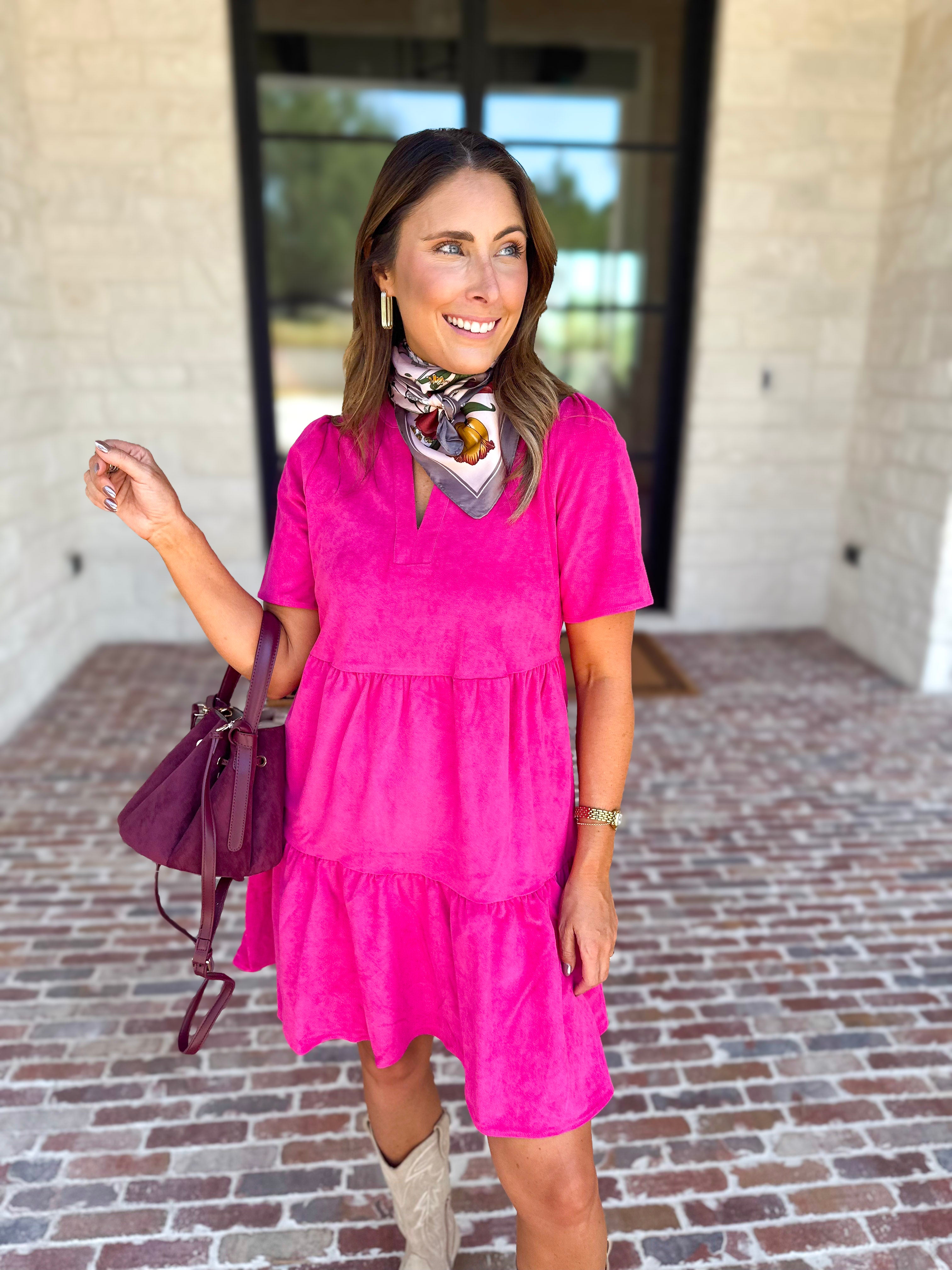 Mary Square - Soft Suede Mini Dress - Hot Pink-510 Mini-MARY SQUARE-July & June Women's Fashion Boutique Located in San Antonio, Texas