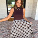 Cocoa Sky Texture Contrast Midi Dress-500 Midi-SKIES ARE BLUE-July & June Women's Fashion Boutique Located in San Antonio, Texas