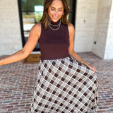 Cocoa Sky Texture Contrast Midi Dress-500 Midi-SKIES ARE BLUE-July & June Women's Fashion Boutique Located in San Antonio, Texas