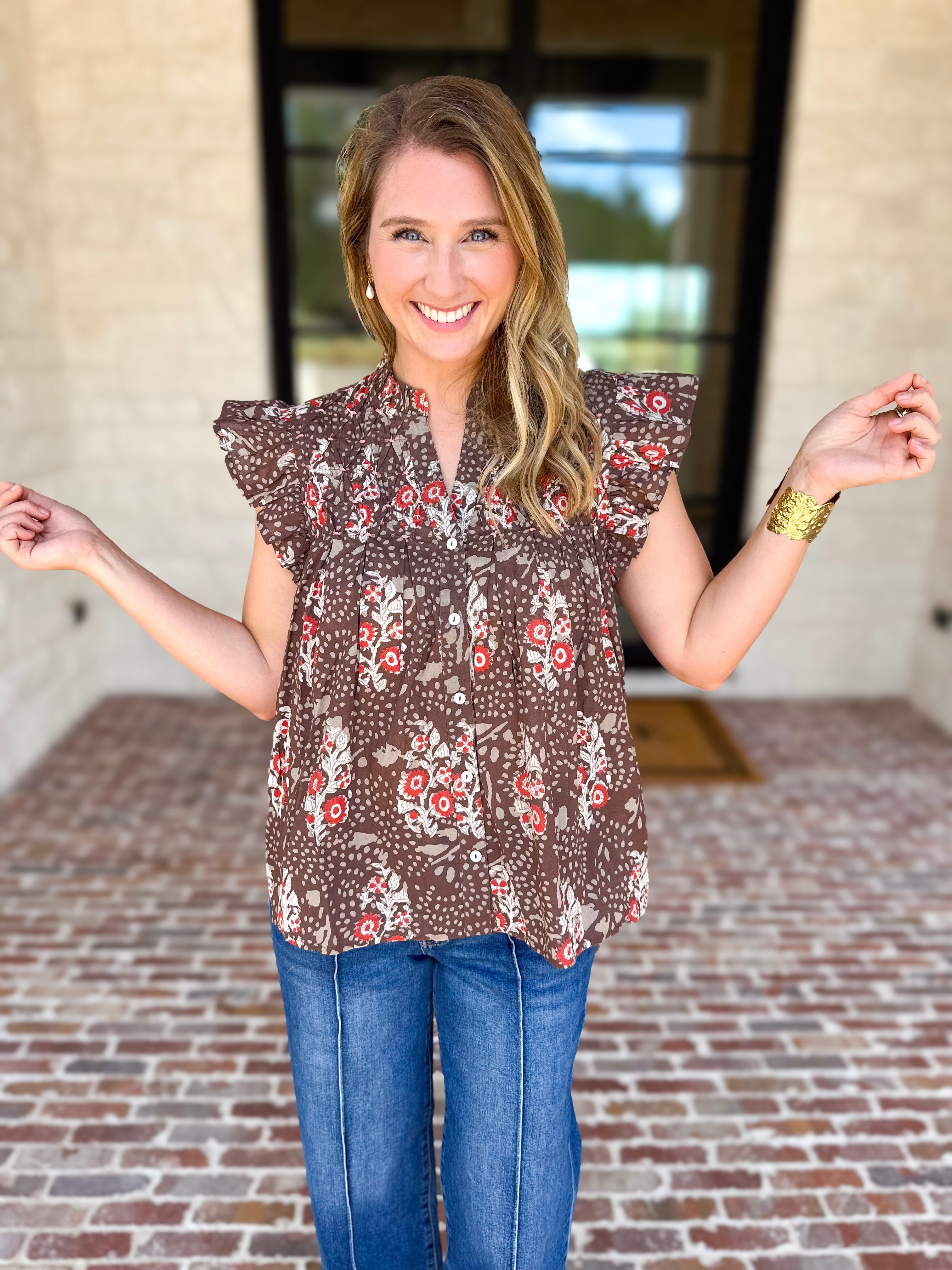 THML - Maison Autumn Floral Blouse-200 Fashion Blouses-THML-July & June Women's Fashion Boutique Located in San Antonio, Texas