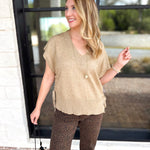 Liverpool - V-Neck Cinch Knit Top - Toasted Tan-230 Sweaters/Cardis-LIVERPOOL JEANS COMPANY-July & June Women's Fashion Boutique Located in San Antonio, Texas