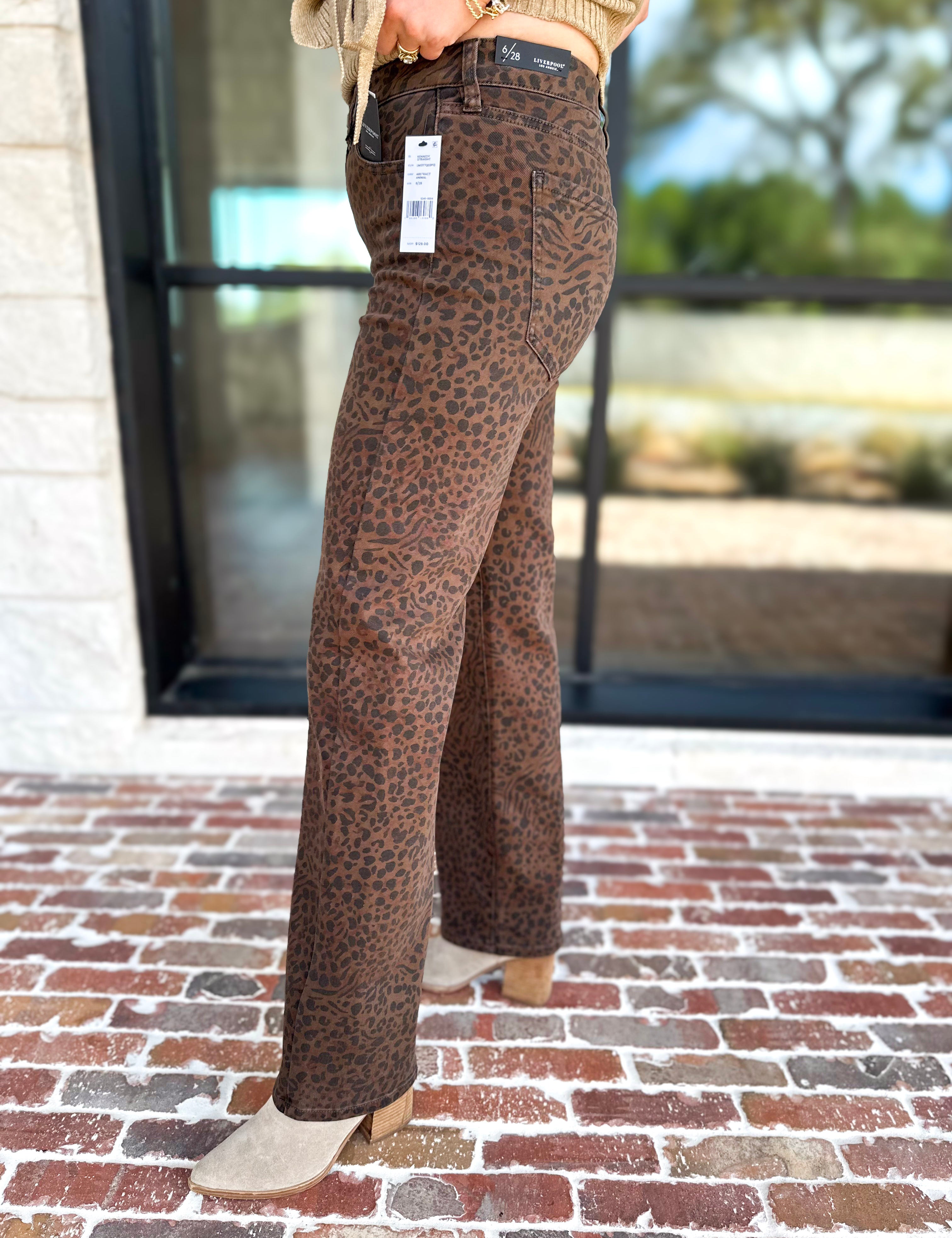 Liverpool - Cheetah Print Straight Leg Jeans-420 Denim-LIVERPOOL JEANS COMPANY-July & June Women's Fashion Boutique Located in San Antonio, Texas