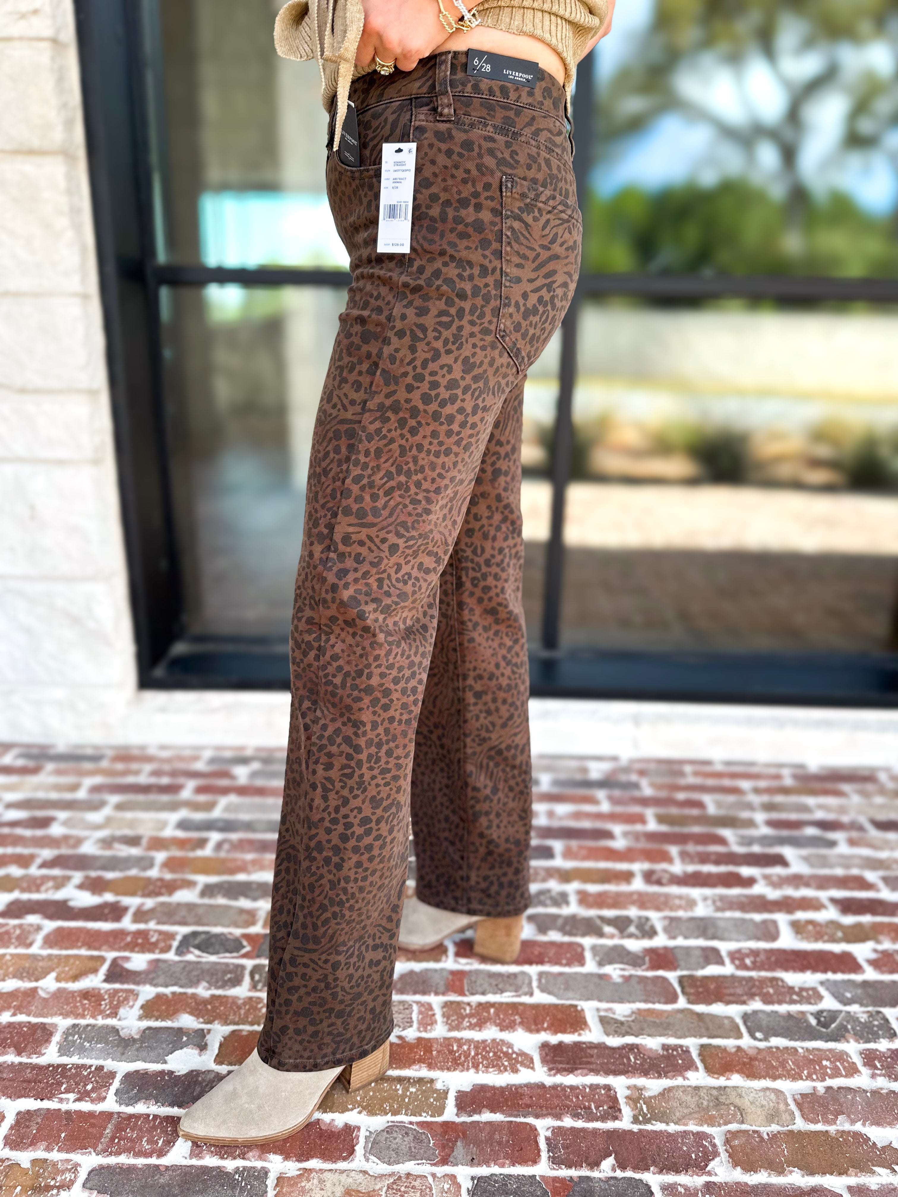 Liverpool - Cheetah Print Straight Leg Jeans-420 Denim-LIVERPOOL JEANS COMPANY-July & June Women's Fashion Boutique Located in San Antonio, Texas