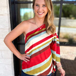 Color Rush One Shoulder Blouse-200 Fashion Blouses-TCEC-July & June Women's Fashion Boutique Located in San Antonio, Texas