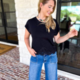 Collins Lace Trim Blouse - Black-200 Fashion Blouses-ENTRO-July & June Women's Fashion Boutique Located in San Antonio, Texas