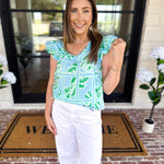Mary Square - Lydia Trellis Tiles Blouse - Blue-200 Fashion Blouses-MARY SQUARE-July & June Women's Fashion Boutique Located in San Antonio, Texas