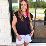 Casual Staples V-Neck Top - Black-210 Casual Blouses-ENTRO-July & June Women's Fashion Boutique Located in San Antonio, Texas