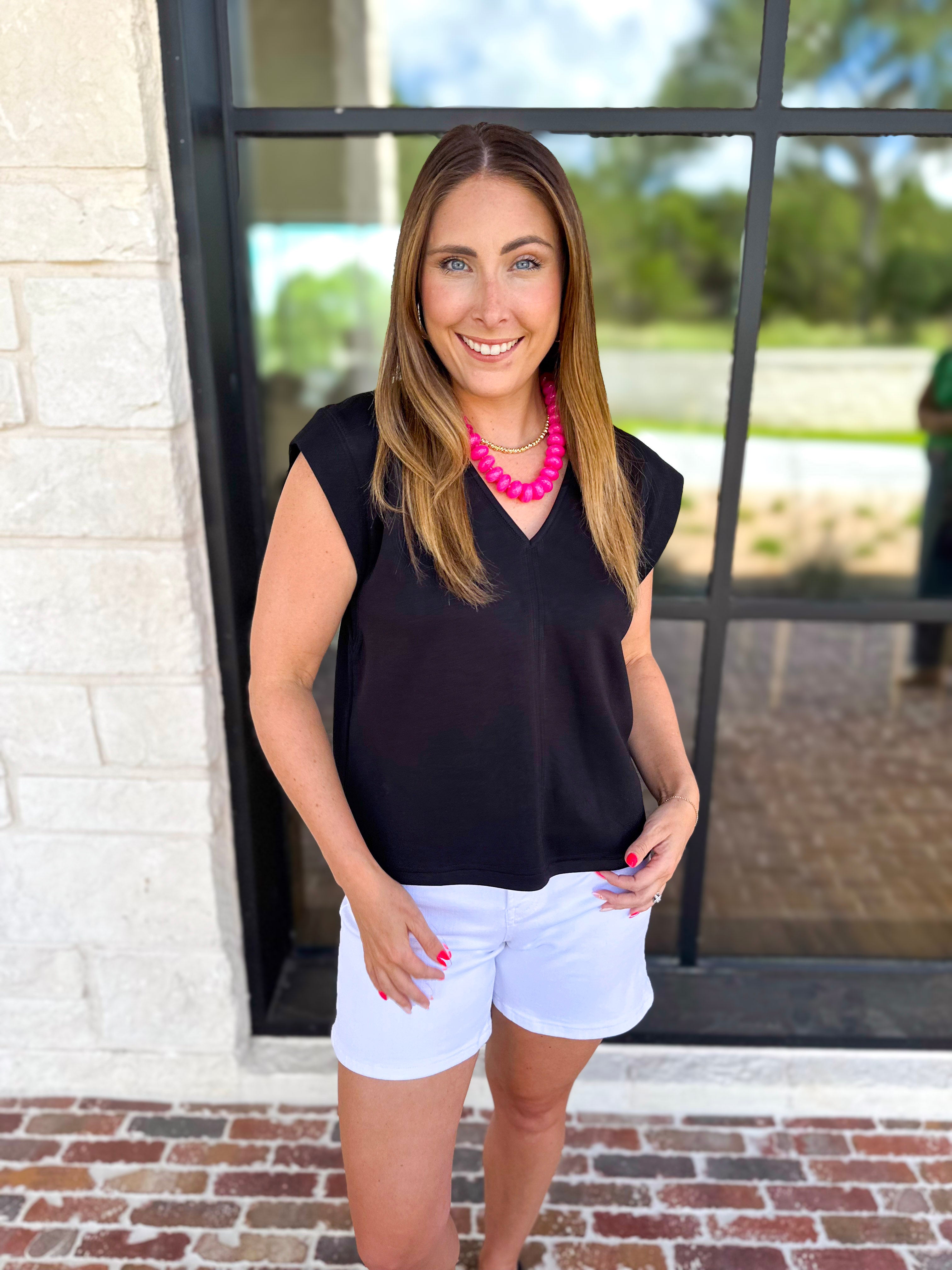 Casual Staples V-Neck Top - Black-210 Casual Blouses-ENTRO-July & June Women's Fashion Boutique Located in San Antonio, Texas