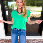 Casual Staples V-Neck Top - Kelly Green-210 Casual Blouses-ENTRO-July & June Women's Fashion Boutique Located in San Antonio, Texas