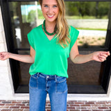 Casual Staples V-Neck Top - Kelly Green-210 Casual Blouses-ENTRO-July & June Women's Fashion Boutique Located in San Antonio, Texas