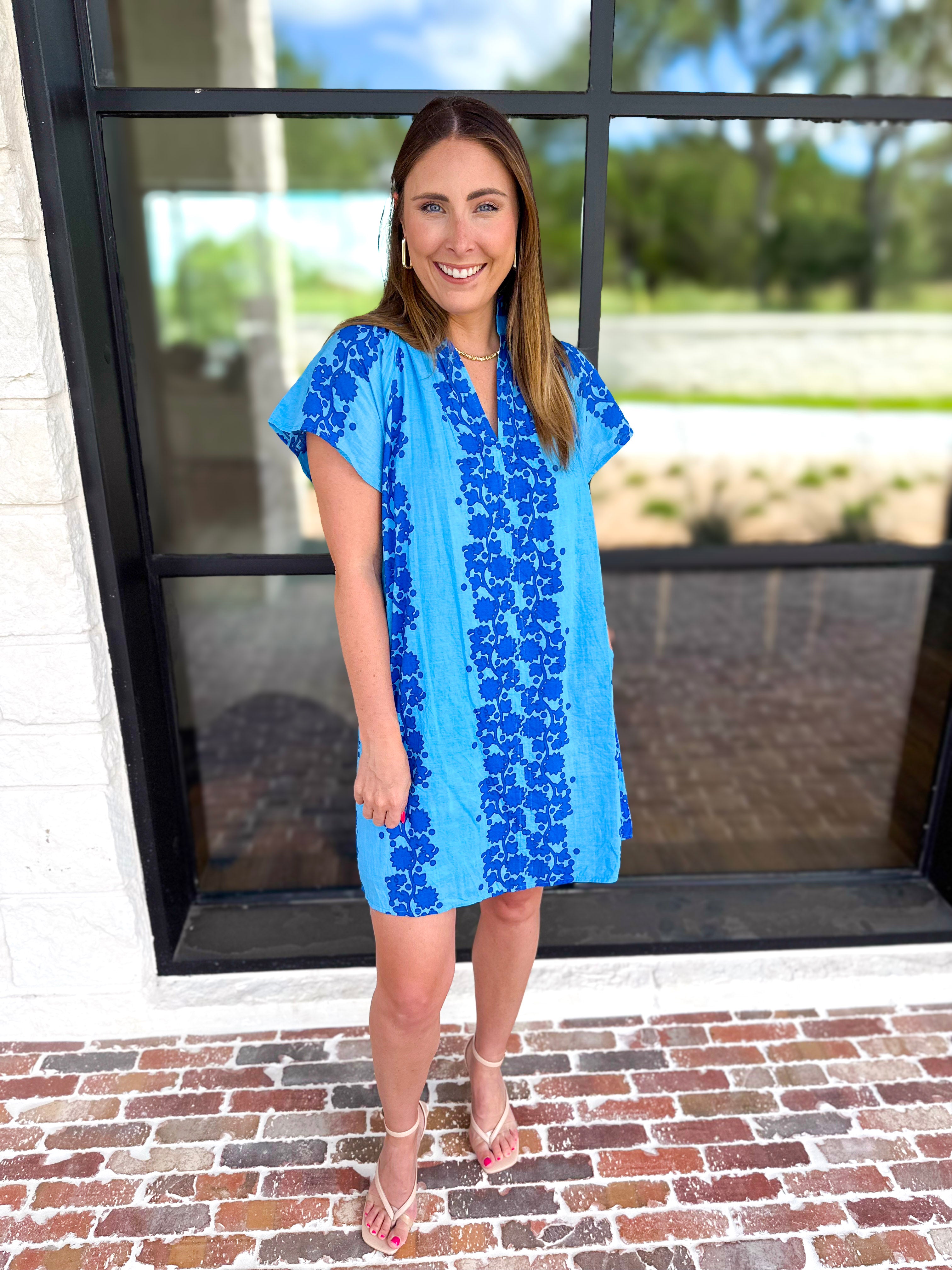 THML - Bold Floral Shift Mini Dress - Blue-510 Mini-THML-July & June Women's Fashion Boutique Located in San Antonio, Texas