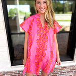 THML - Bold Floral Shift Mini Dress - Pink-510 Mini-THML-July & June Women's Fashion Boutique Located in San Antonio, Texas