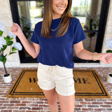 Mary Square - McKenzie Elevated Basic Tee - Navy-210 Casual Blouses-MARY SQUARE-July & June Women's Fashion Boutique Located in San Antonio, Texas