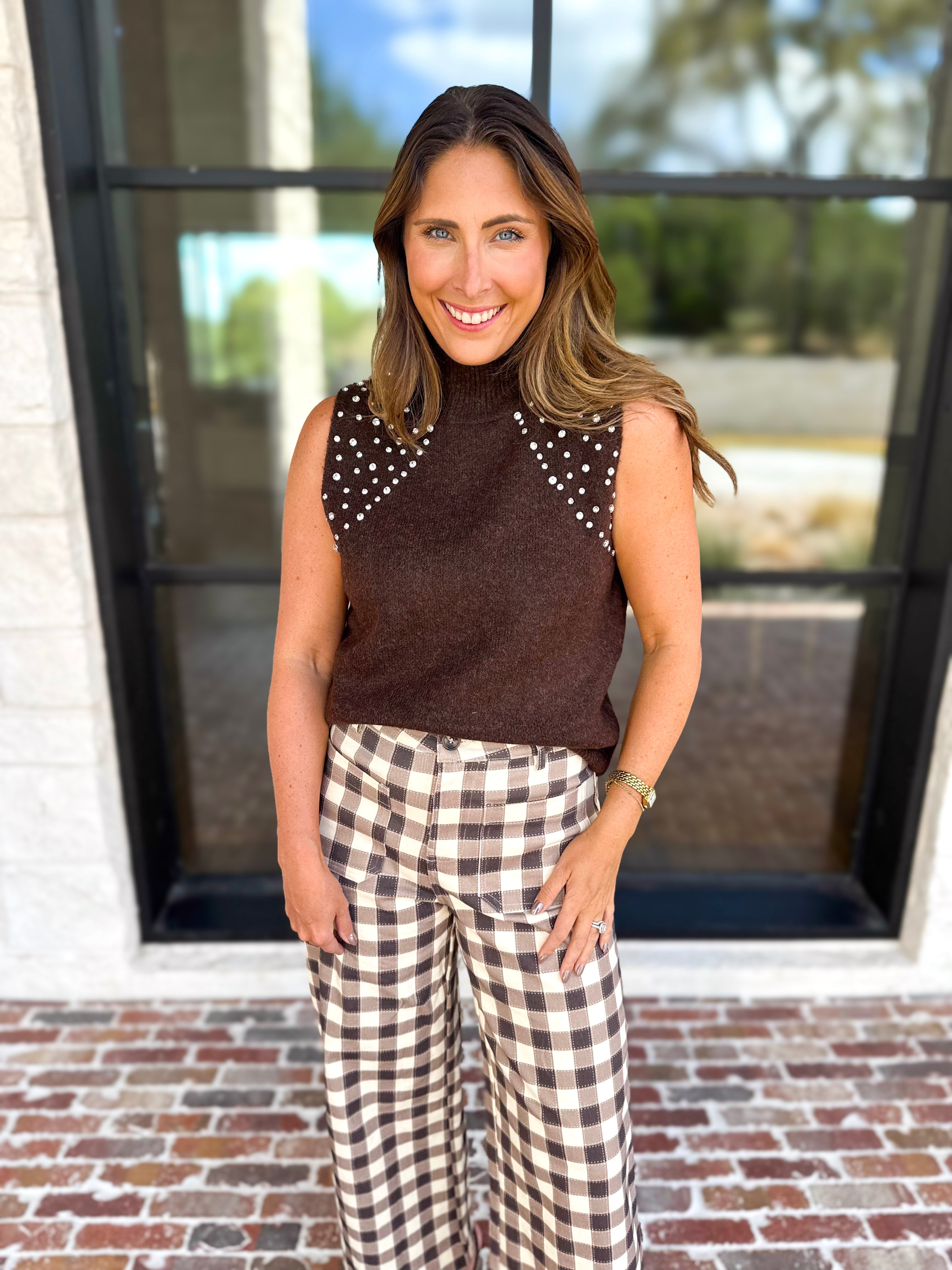 Happy Hour Embellished Sweater Tank-200 Fashion Blouses-ENTRO-July & June Women's Fashion Boutique Located in San Antonio, Texas