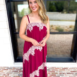 Colette Feminine Lace Midi Dress - Burgundy & Blush-500 Midi-TCEC-July & June Women's Fashion Boutique Located in San Antonio, Texas