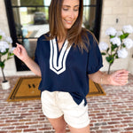 The Sophia Top - Navy-200 Fashion Blouses-ENTRO-July & June Women's Fashion Boutique Located in San Antonio, Texas