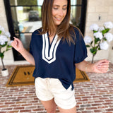 The Sophia Top - Navy-200 Fashion Blouses-ENTRO-July & June Women's Fashion Boutique Located in San Antonio, Texas