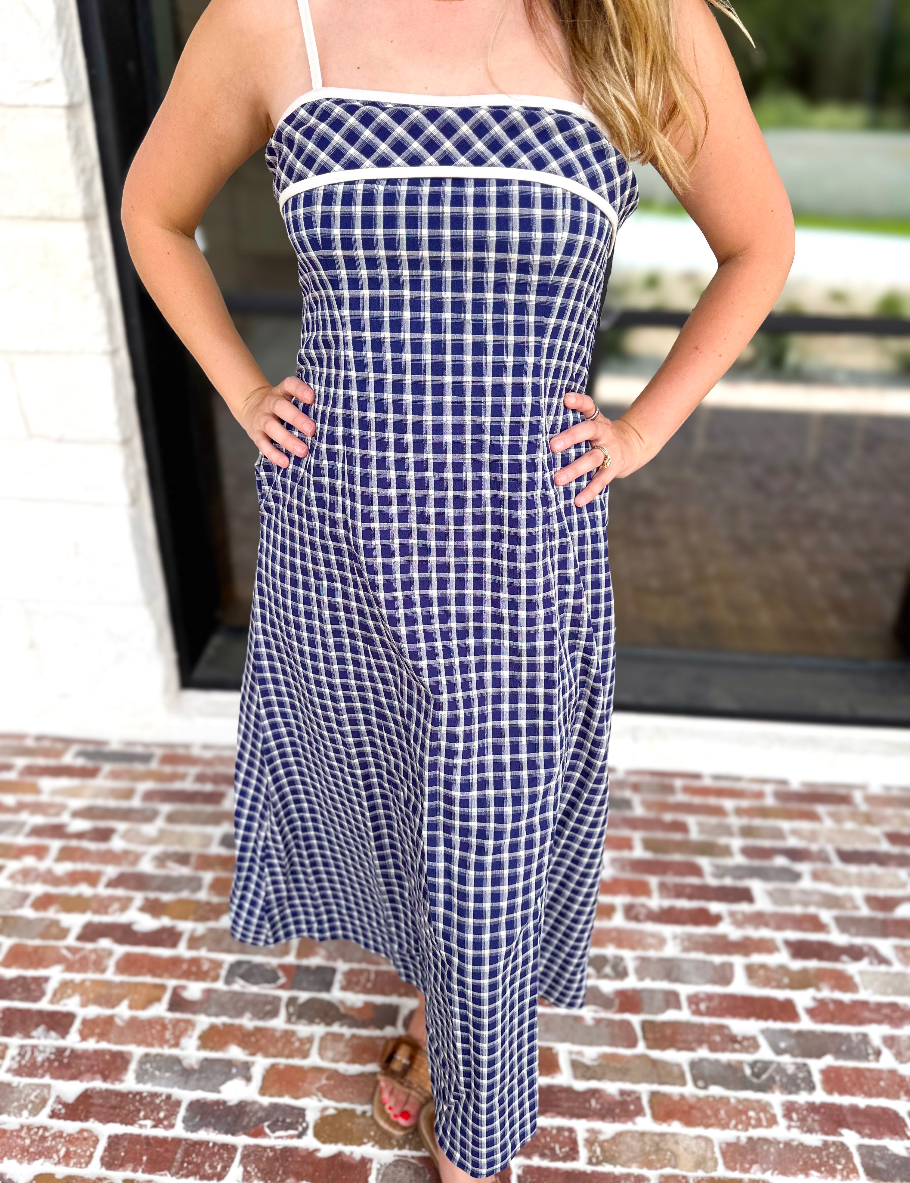 Bayside Navy Midi Dress-500 Midi-ENTRO-July & June Women's Fashion Boutique Located in San Antonio, Texas