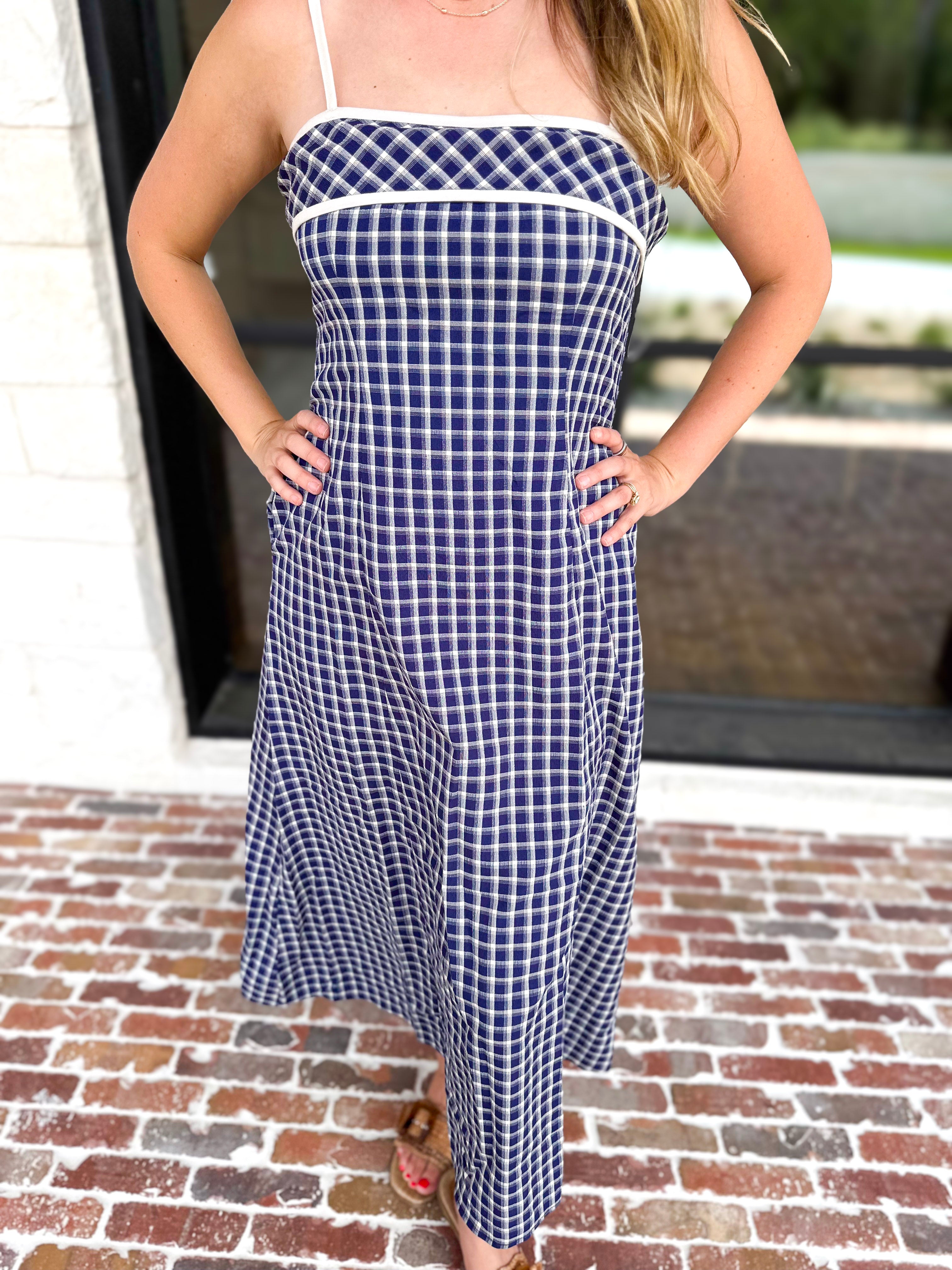 Bayside Navy Midi Dress-500 Midi-ENTRO-July & June Women's Fashion Boutique Located in San Antonio, Texas