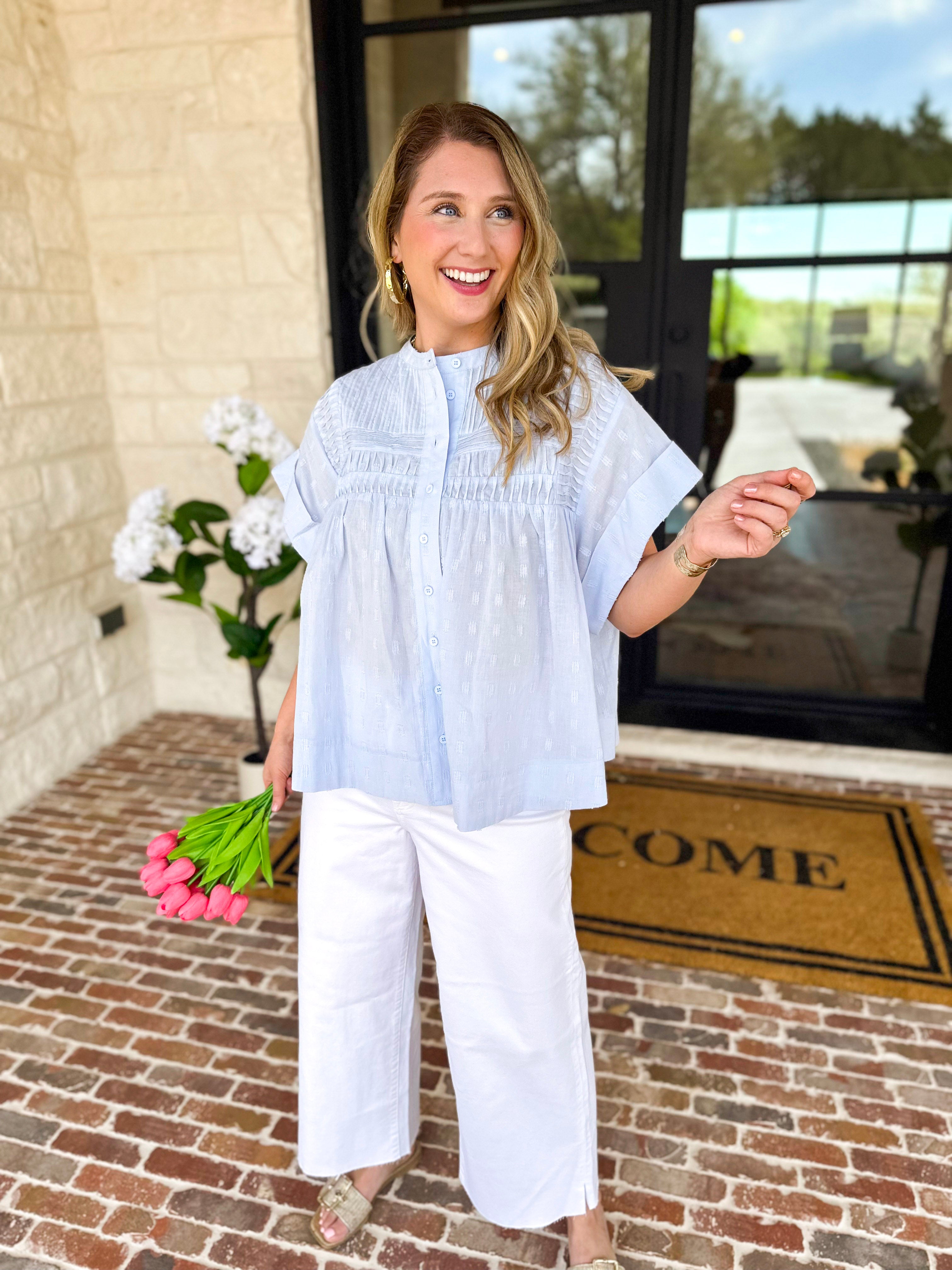 Sweet Blue Blouse-200 Fashion Blouses-FATE-July & June Women's Fashion Boutique Located in San Antonio, Texas