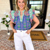 THML - Blue Flutter Sleeve Blouse-200 Fashion Blouses-THML-July & June Women's Fashion Boutique Located in San Antonio, Texas