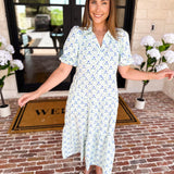 Mary Square - Eloise Lattice Blue Midi Dress-500 Midi-MARY SQUARE-July & June Women's Fashion Boutique Located in San Antonio, Texas