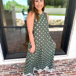 Effortless Polka Dot Midi Dress - Olive-500 Midi-ENTRO-July & June Women's Fashion Boutique Located in San Antonio, Texas
