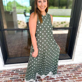 Effortless Polka Dot Midi Dress - Olive-500 Midi-ENTRO-July & June Women's Fashion Boutique Located in San Antonio, Texas